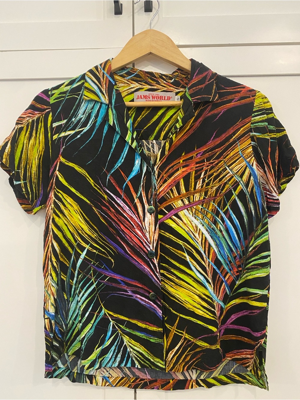JAMS WORLD Vintage Hawaiian Shirt Tropical Vacation Cropped Button-Up Size Small